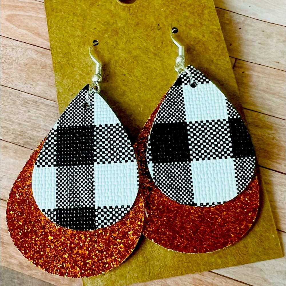 3/$20 - Handmade Buffalo Plaid and Orange Fall Earrings